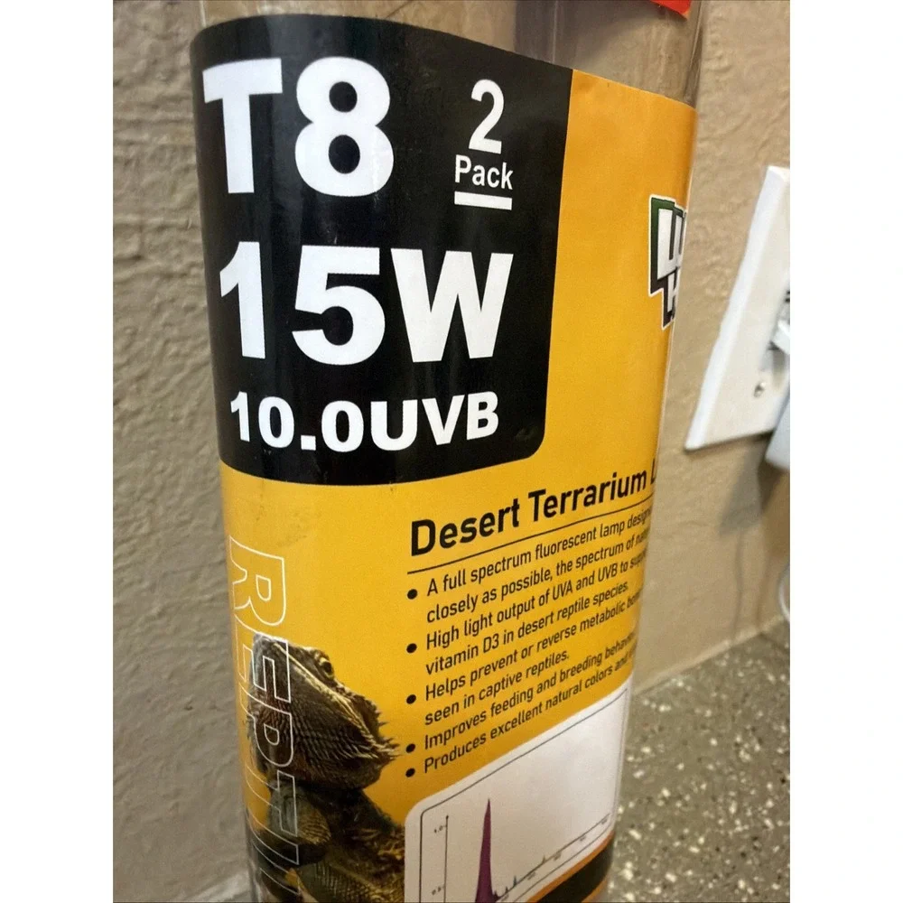 T8 15W UVB 10.0 Reptile Light, 18inch UVA UVB Reptile Light Bulb 2 Pack, Fluo...